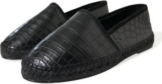 Dolce & Gabbana Mens Black Exotic Leather Espadrilles Slip On Shoes