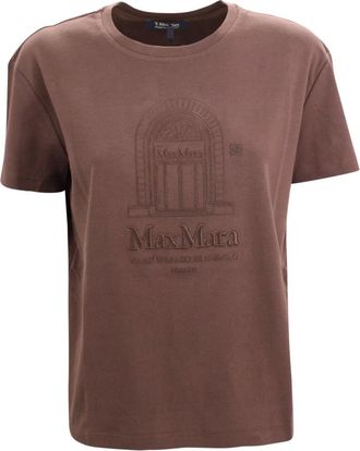 Max Mara T-Shirts, female, Brown, L, Embroidered Cotton T-shirt