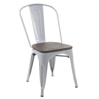 Hhg Hhg - Nunca Usado] Silla 893 Incl. Asiento De Madera, Silla Bistro Apilable, Metal Dise&ntilde;o Industrial Apilable, Gris