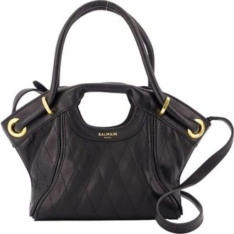 Balmain Quilted Lambskin Top Handle Bag Black