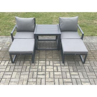 Fimous Fimous Aluminium 5 Pieces Garden Furniture Sofa Set Chair And Footstool with Table Including Cushions Dark Grey
