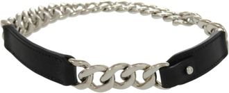 Herm&egrave;s Black Brown Barenia Leather Metal Necklace (Pre-Owned)