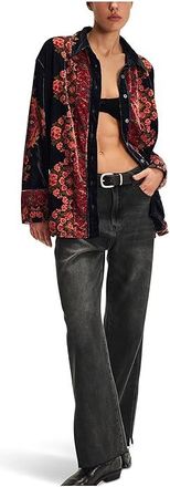 Free People We The Free One Night Velvet Top Womens T Shirt Night Owl Combo : MD (Womens 8-10), Polyester/Velvet