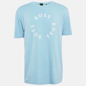 HUGO BOSS Boss By Hugo Boss Blue Logo Print Jersey Crew Neck T-Shirt