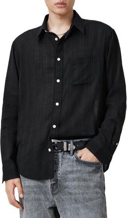 AllSaints Karmi Long Sleeve Button-Up Shirt in Black at Nordstrom, Size Medium