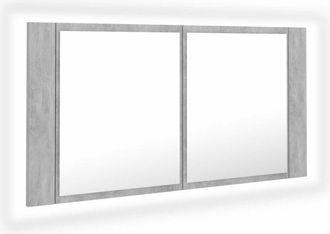vidaXL Armario espejo baño luz led acrílico gris hormigón 90x12x45 cm Vidaxl