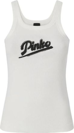 Pinko Geribbelde Gebreide Top met Scoop-Hals - Dames - Tops zonder mouwen - Wit - XS - Tops