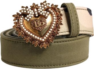Dolce & Gabbana Devotion Metalen Gesp Riem - Dames - Riemen - Groen - ONE Size - Katoen - Accessoires