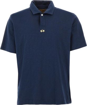 La Martina Tops, Heren, Blauw, XL, Katoen, Polo met korte mouwen