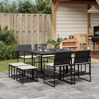 vidaXL Vidaxl - Set De Comedor De Jard&iacute;n 9 Pzas Y Cojines Rat&aacute;n Sint&eacute;tico Negro