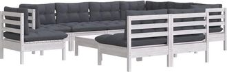 vidaXL Muebles De Jard&iacute;n 10 Pzas Con Cojines Blanco Madera Maciza Pino Vidaxl
