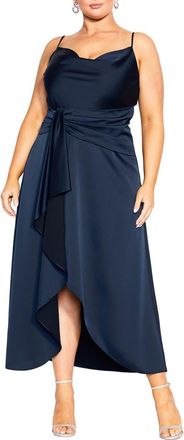 City Chic Simplicity Cowl Neck Satin Midi Dress in Navy at Nordstrom, Size Xxl