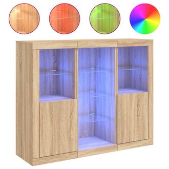 Berkfield Home Sideboards with LED Lights 3 pcs Sonoma Oak Engineered Wood in Light Tan