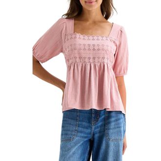 Lucky Brand Schiffli Square Neck Cotton Top in Pale Mauve at Nordstrom Rack, Size X-Small