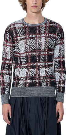 Vivienne Westwood Abstract Plaid Knit Sweater with Ribbed Cuffs and Hem