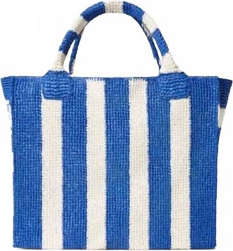 Loeffler Randall Womens Sol Striped Crochet Beach Tote Bag In Blue Cream