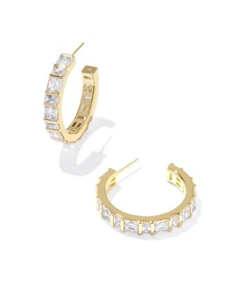 Kendra Scott Womens Jamie Hoop Earrings In Gold White Cz