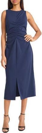 Donna Morgan Ruched Sleeveless Midi Dress in Navy Blazer at Nordstrom Rack, Size 14