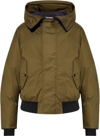 Dsquared2 Mens Techno Down Military Green Hooded Bomber Jacket - Size X-Large