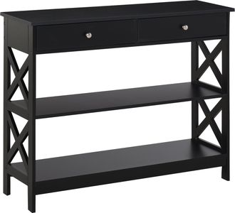 HOMCOM Console Table Side Desk Shelves Drawers Open Top X Support Hallway Black | TJ Hughes