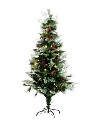 Nearly Natural 6Ft Pre-Lit Fiber Optic Artificial Pinecone & Berries Christmas Tree With 64 Warm White Led Lights