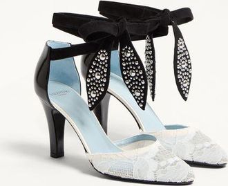 Valentino Garavani D&eacute;collet&eacute; Foliefoliage In Vitello Abrasivato E Pizzo 85Mm Donna AVORIO/NUDE/NERO 36.5