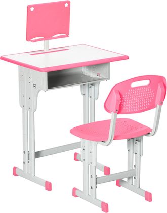 HOMCOM Pupitre infantil 60x45x102 cm rosa y blanco