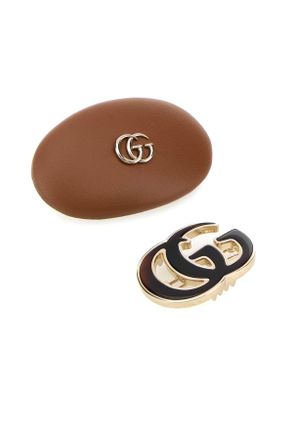 Gucci Womens Multicolor Leather And Metal Hair Clips Set Camelebony Cappelli E Fasce Per Capelli Hat
