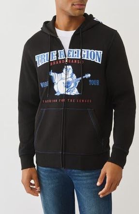 True Religion Buddha Icon Zip Hoodie in Jet Black at Nordstrom Rack, Size X-Large