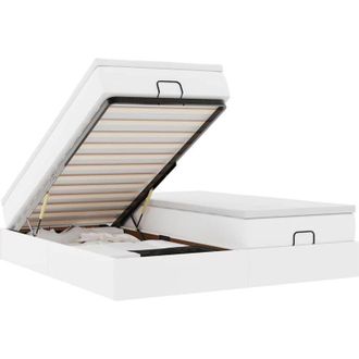 vidaXL Estructura De Cama Otomana Con Colchones Cuero Sint&eacute;tico Blanco