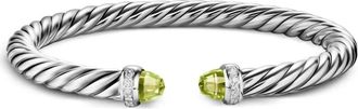David Yurman sterling silver Cable Flex peridot and diamond bracelet - women - Sterling Silver/Peridot/Diamond - M