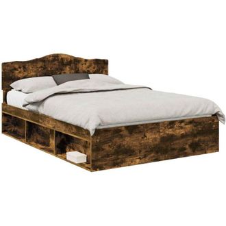 vidaXL Estructura De Cama Con Cabecera Roble Ahumado 140 X 190 Cm Vidaxl