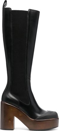 Bally Ianna Black Leather Platform Knee Boots Size 37