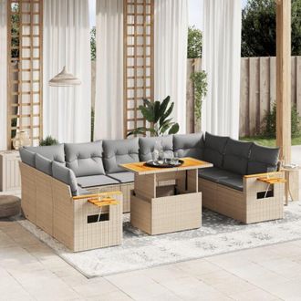 vidaXL Set De Sof&aacute;s De Jard&iacute;n 11pzas Con Cojines Rat&aacute;n Sint&eacute;tico Beige Vidaxl