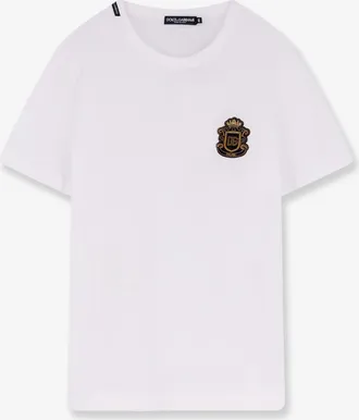Dolce & Gabbana Mens Cotton T-Shirt With Iconic Logo Patch White T-Shirts And Polos