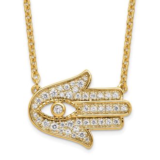 Diamond2Deal 14K Yellow Gold 1/3 Ct Lab Grown Diamond Hamsa Pendant Necklace 18 Clarity VS, Color G-H