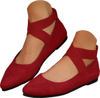 Generic Womens Ballet Flats Elastic Ankle Straps Slip On Ballerina Shoes for Women Flat Pointed Toe Solid Work Dressy Lightweight Casual Elegant Walking Shoes