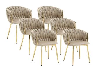 VENTE-UNIQUE.COM Set de 6 sillas terciopelo beige