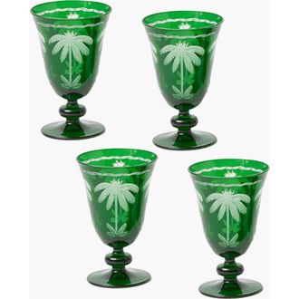 Mrs. Alice Emerald Palm Tree Wine Glasses in Green at Nordstrom