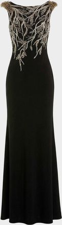 Mac Duggal Beaded Bateau-Neck Jersey Column Gown