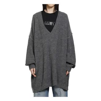 Maison Margiela Truien & Vesten, Dames, Grijs, M, V-neck Truien