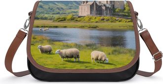 Generic Castle Scottish Highlands Sheeps Small Womens Crossbody Bags Shoulder Handbag with Adjustable Strap for Travel