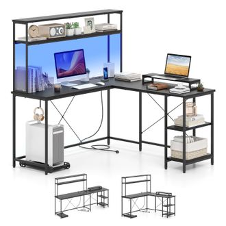 Costway Costway L-Shaped Gaming Desk Reversible Corner Computer Desk w/LED Strip in Black