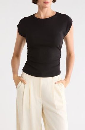 T Tahari Cap Sleeve Ribbed T-Shirt in Black at Nordstrom Rack, Size X-Small