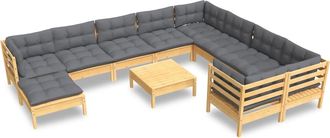 vidaXL Juego De Muebles De Jard&iacute;n 11 Pzas Y Cojines Madera De Pino Vidaxl