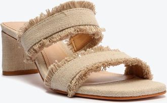 Schutz Womens Schutz Amely Dress Sandals Oyster Frayed Trim Block Heel HTAT202