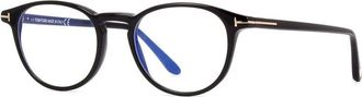 Tom Ford Eyeglasses Round Full Rim, Red Havana Frame And Clear/blue-Light Block Lenses Lens Ft5803-B054