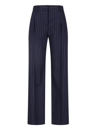 Lardini Dark Blue Wool-Cashmere Pinstripe Straight-Leg Pants