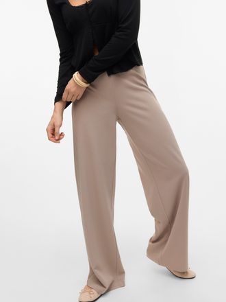 Vero Moda Schlupfhose VERO MODA VMBERLIN ZAMIRA MW WIDE PANT NOOS, Damen, Gr. XL, L&auml;nge 30, moon rock, Milano Rib, Obermaterial: 95% Polyester, 5% Elasthan, uni