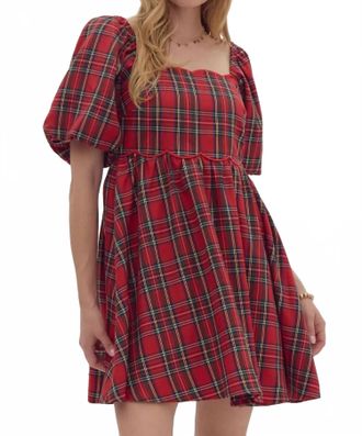 Entro Scallop Dress In Red Plaid